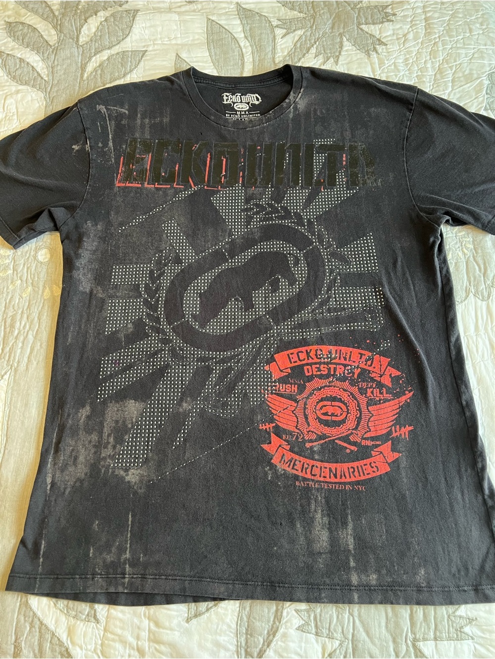 Vintage Y2K Ecko Unltd Destroy Mercenaries T Shirt Mens XL Black Red Grunge